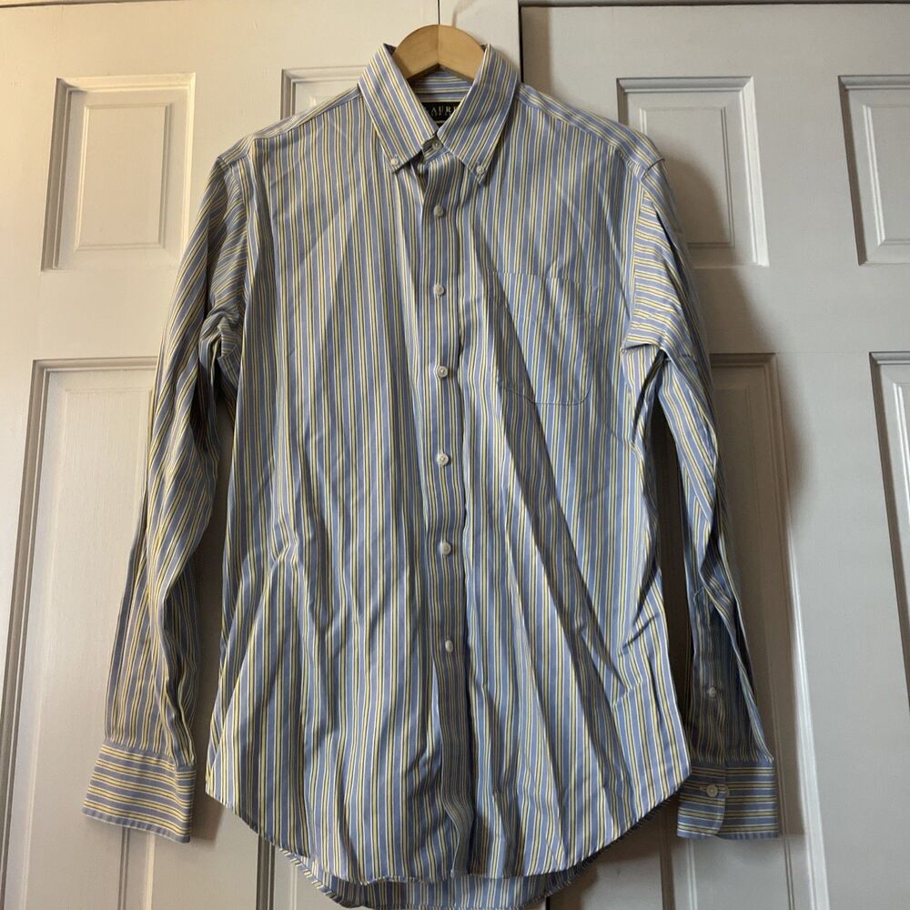 Lauren Ralph Lauren Men's Non-Iron Dress Shirt 15.5 34/35 Blue Yellow Stripe